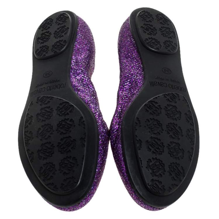 Pre Owned Roberto Cavalli Glitter Fabric Slip On Loafers Size 36