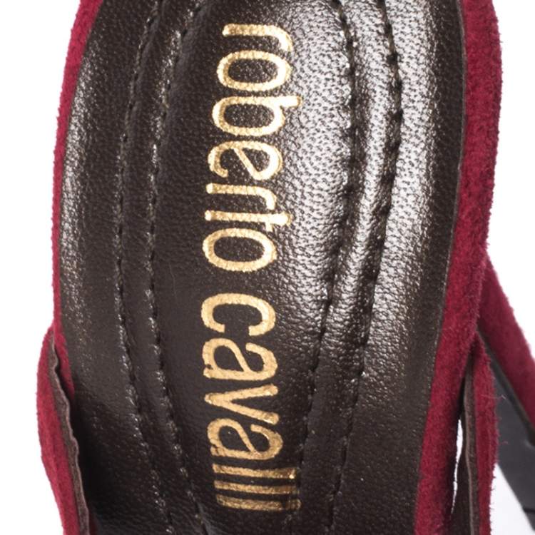 Pre Owned Roberto Cavalli Red Suede Leather Strappy Sandals Size 37