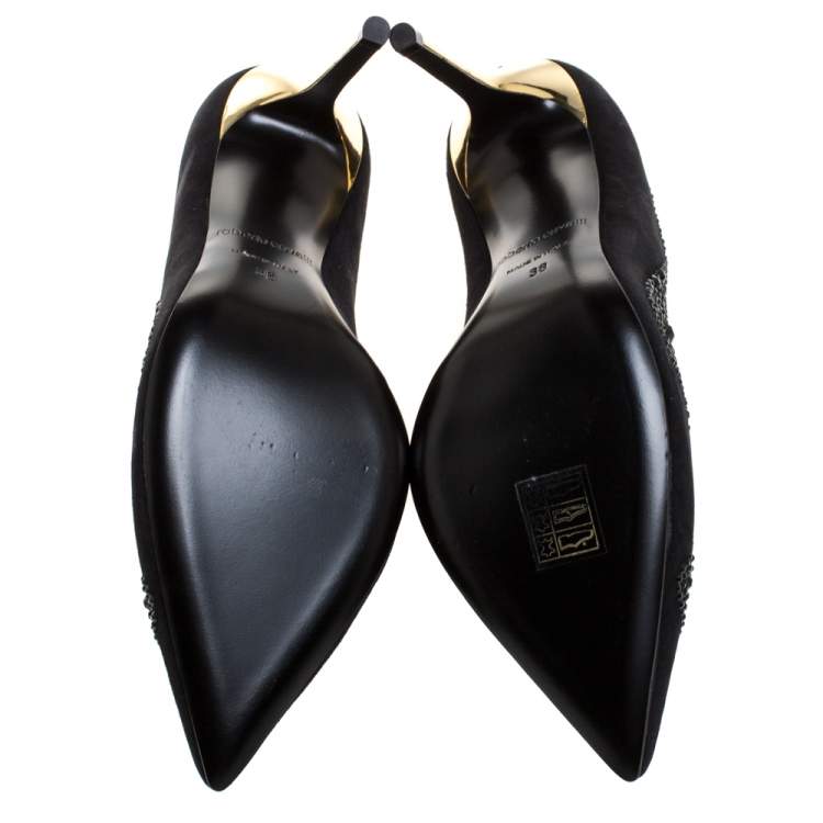 مملوكة مسبقًا Roberto Cavalli Black Crystal Embellished Suede Pointed Toe Pumps Size 38