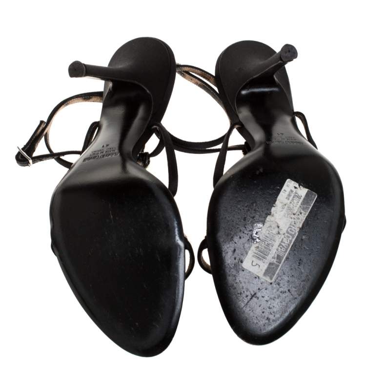 Pre Owned Roberto Cavalli Black Satin Snake Embellished Sandals Size 41
