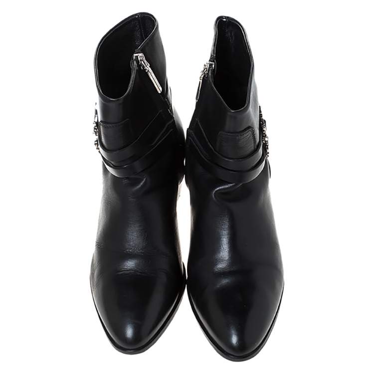 Pre Owned Roberto Cavalli Black Leather Logo Ankle Boots Size 40