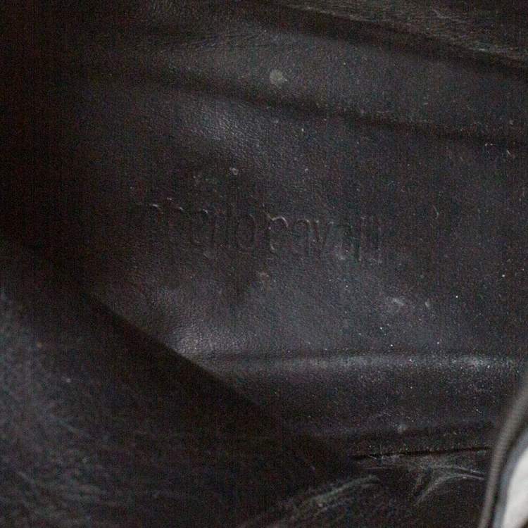 Pre Owned Roberto Cavalli Black Leather Logo Ankle Boots Size 40