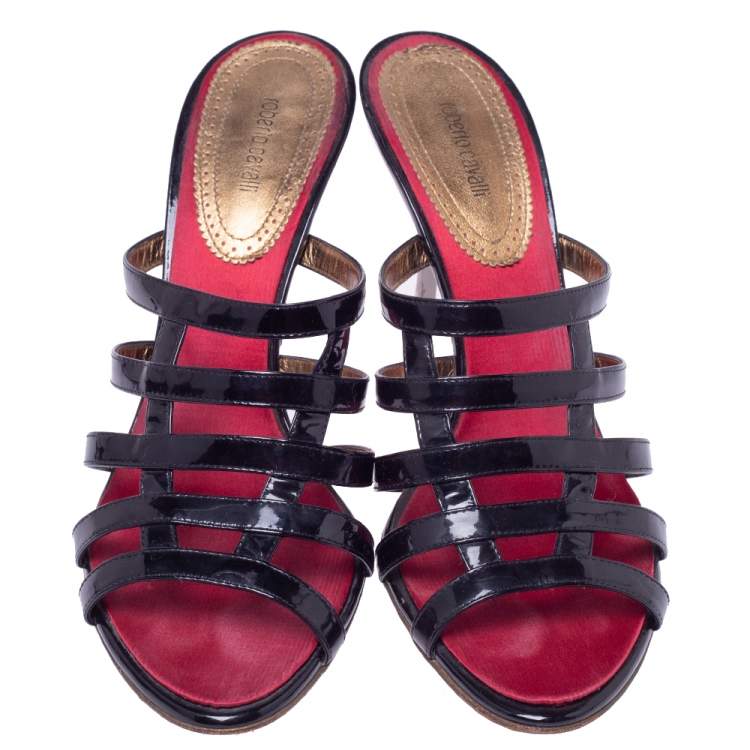 Pre Owned Roberto Cavalli Black Patent Leather Strappy Sandals Size 40