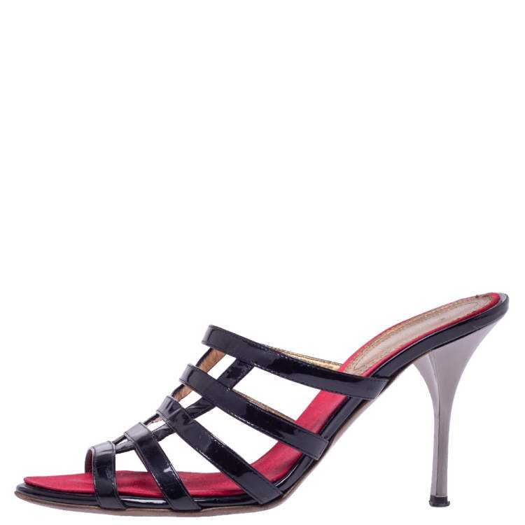 Pre Owned Roberto Cavalli Black Patent Leather Strappy Sandals Size 40