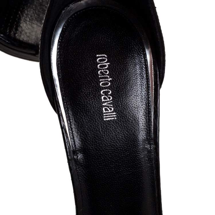Pre Owned Roberto Cavalli Black Python Crystal Embellished Panther Sandals Size 39