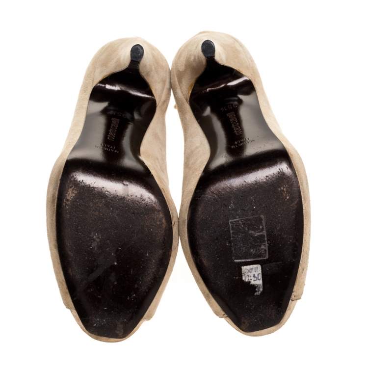 Pre Owned Roberto Cavalli Beige Suede Cage Ankle Boots Size 35.5