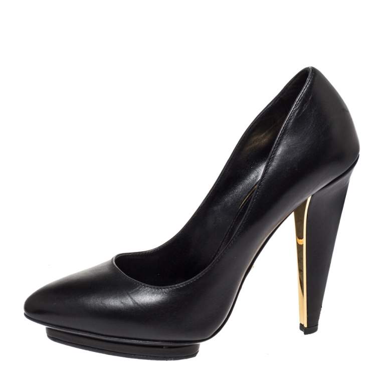 Pre Owned Roberto Cavalli Black Leather Platform Pumps Size 37