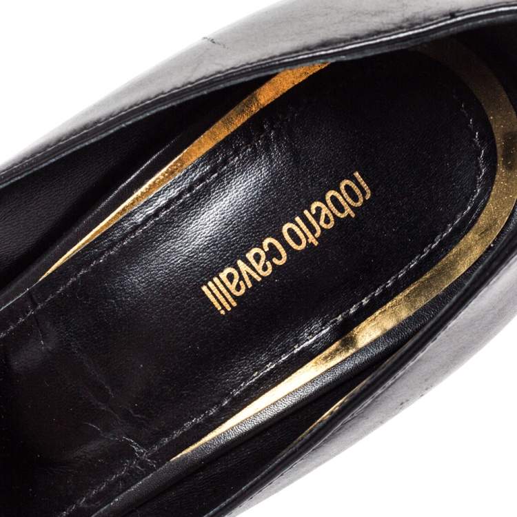 Pre Owned Roberto Cavalli Black Leather Platform Pumps Size 37