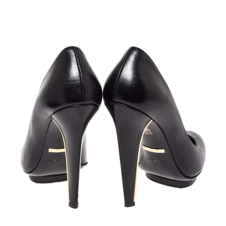 Pre Owned Roberto Cavalli Black Leather Platform Pumps Size 37