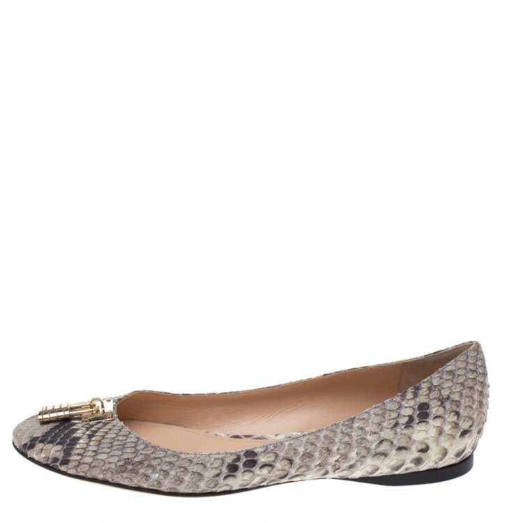 Pre Owned Roberto Cavalli Brown Python Padlock Detail Ballet Flats Size 40