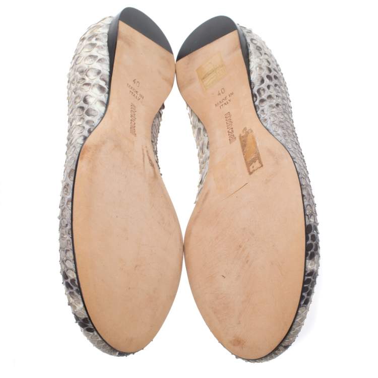 Pre Owned Roberto Cavalli Brown Python Padlock Detail Ballet Flats Size 40