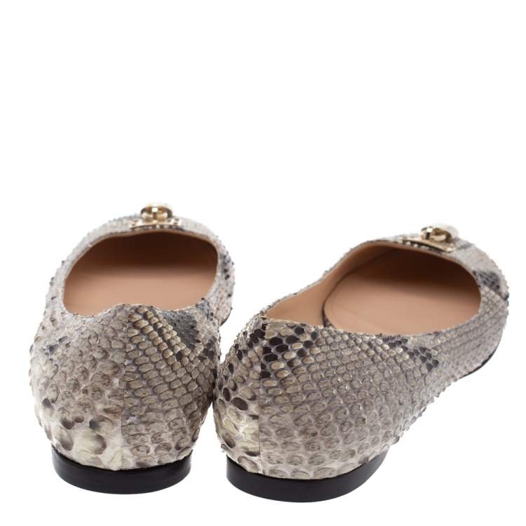 Pre Owned Roberto Cavalli Brown Python Padlock Detail Ballet Flats Size 40