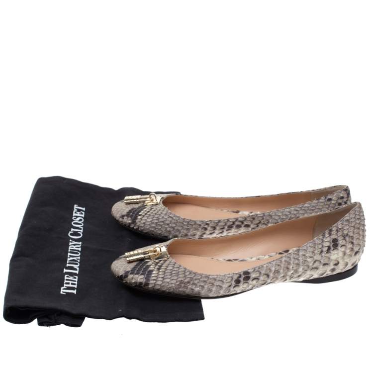 Pre Owned Roberto Cavalli Brown Python Padlock Detail Ballet Flats Size 40