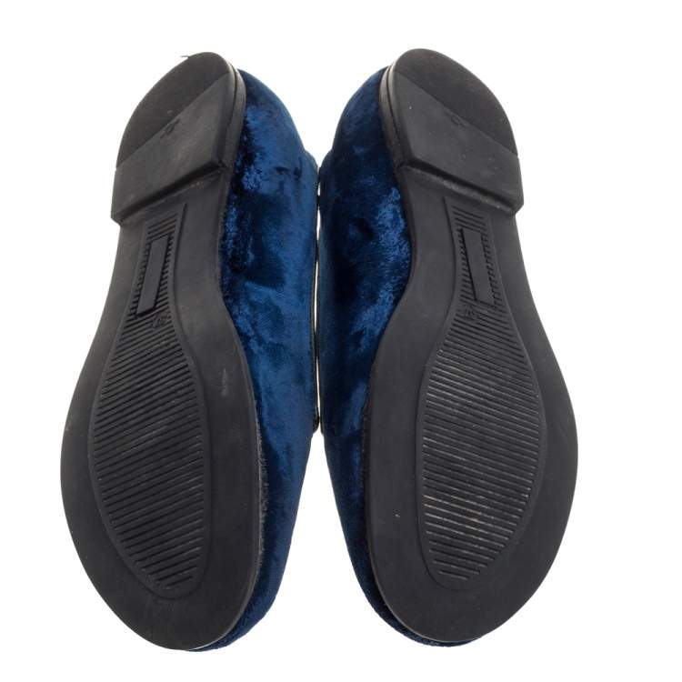 Pre Owned Roberto Cavalli Blue Velvet Ballet Flats Size 37