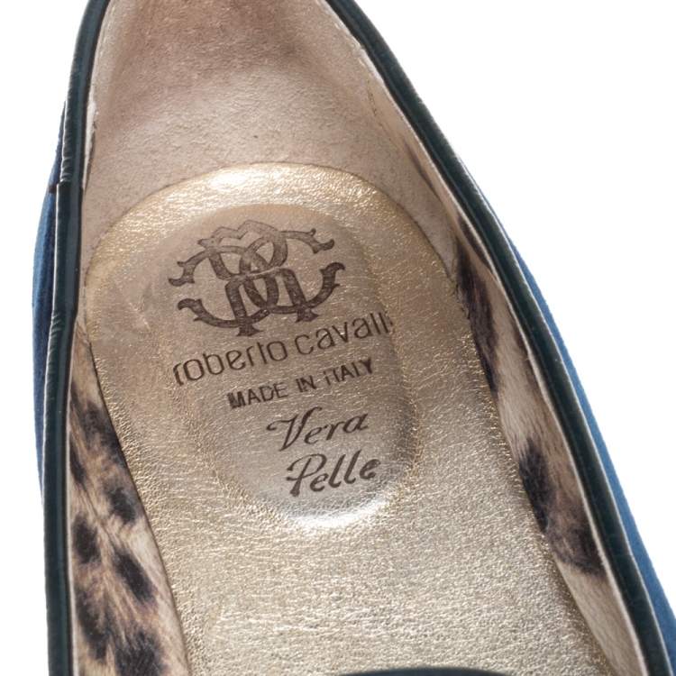 Pre Owned Roberto Cavalli Blue Velvet Ballet Flats Size 37