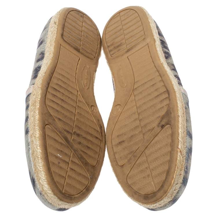 Pre Owned Roberto Cavalli Metallic Beige Animal Print Nylon Espadrilles Size 37