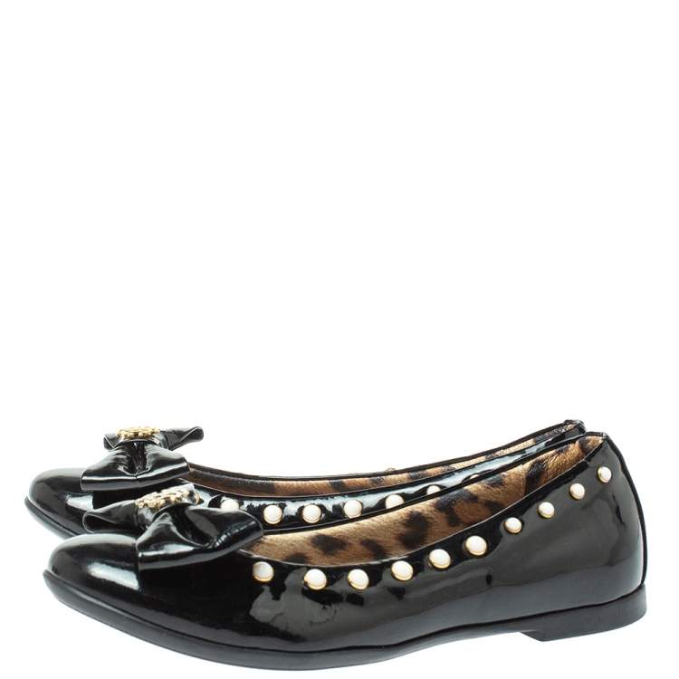 Pre Owned Roberto Cavalli Black Patent Leather Embellished Bow Ballet Flats Size 37
