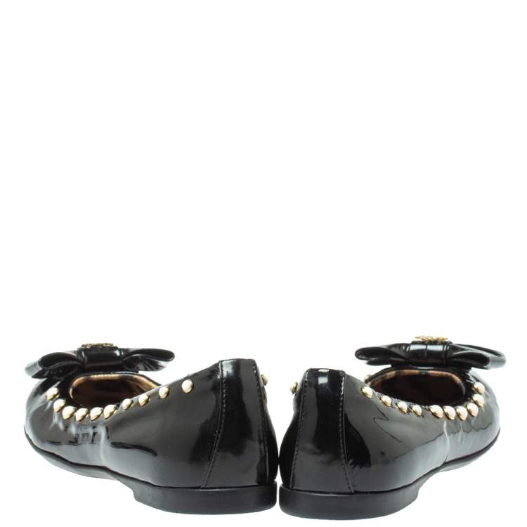 Pre Owned Roberto Cavalli Black Patent Leather Embellished Bow Ballet Flats Size 37