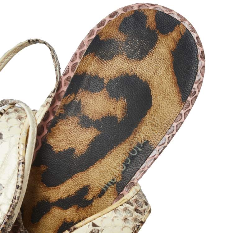 Pre Owned Roberto Cavalli Multicolor Python Leather Ankle Wrap Slingback Sandals Size 39