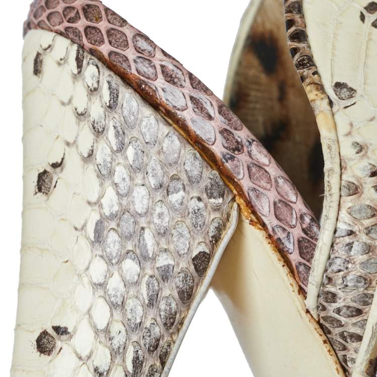 Pre Owned Roberto Cavalli Multicolor Python Leather Ankle Wrap Slingback Sandals Size 39