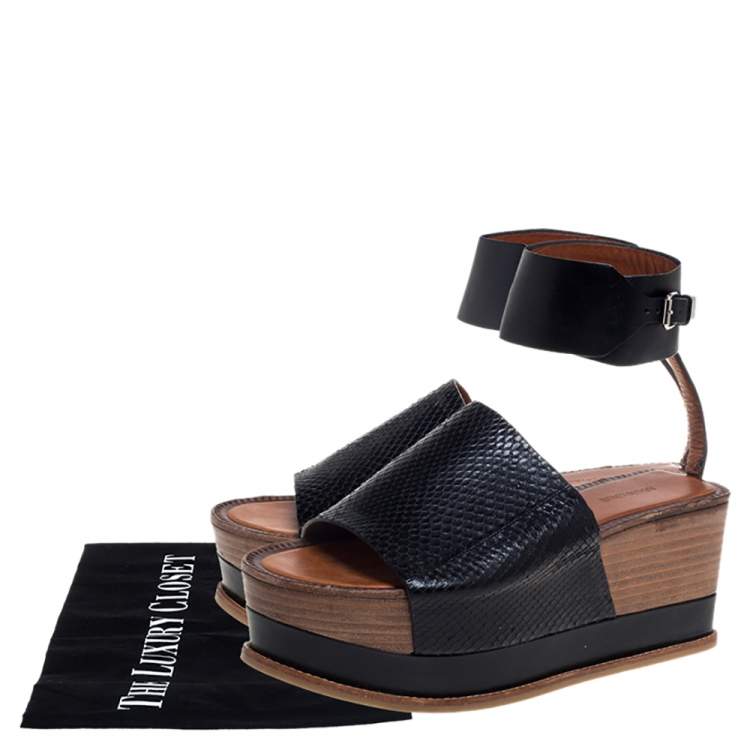 Pre Owned Roberto Cavalli Black Python Leather Platform Ankle Cuff  Sandals Size 37