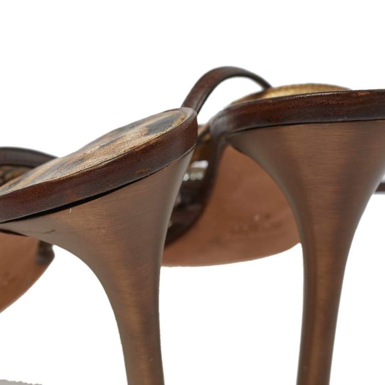 Pre Owned Roberto Cavalli Brown Leather Snake Embellishment Sandals Size 40