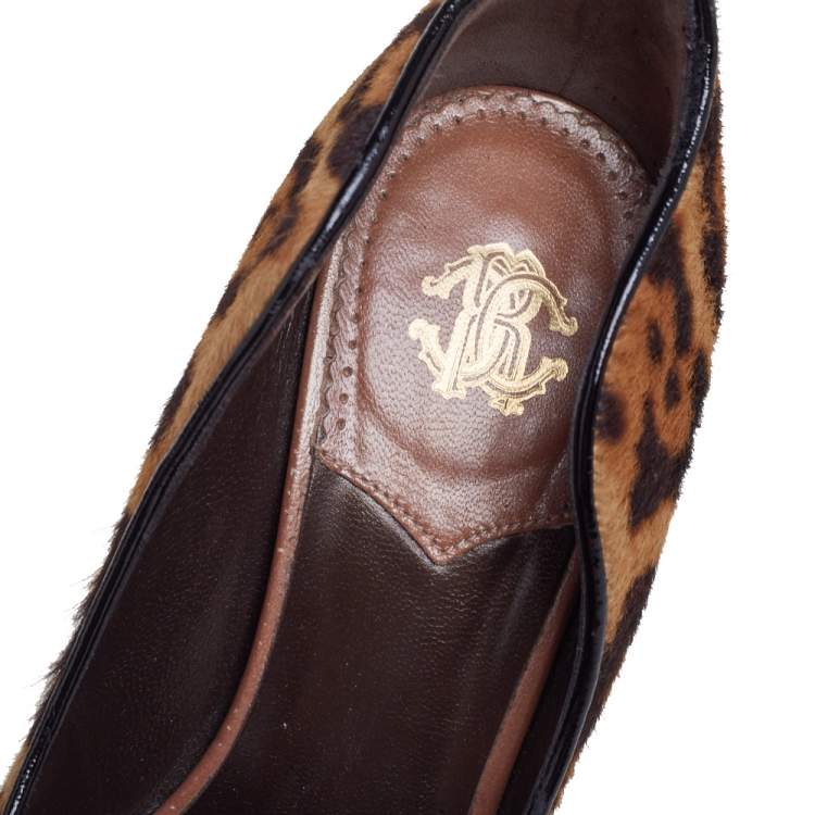 Pre Owned Roberto Cavalli Brown Leopard Print Calf Hair Pumps Size 36.5