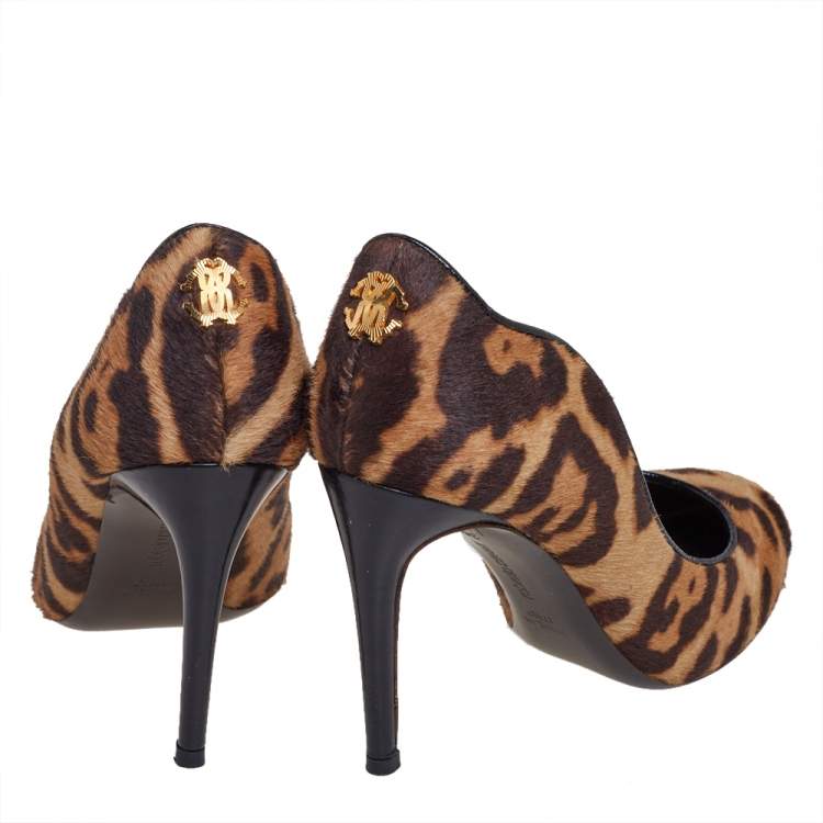Pre Owned Roberto Cavalli Brown Leopard Print Calf Hair Pumps Size 36.5