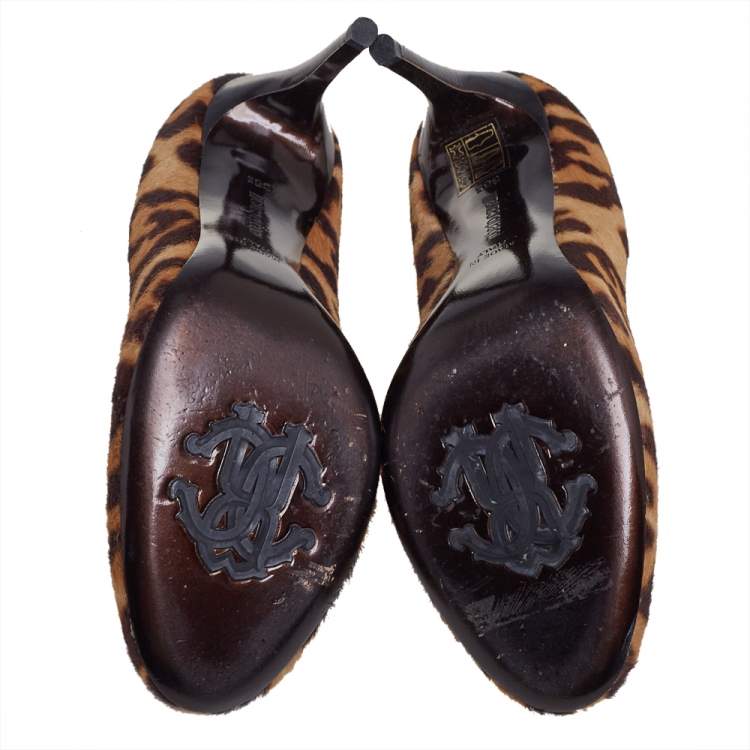 Pre Owned Roberto Cavalli Brown Leopard Print Calf Hair Pumps Size 36.5