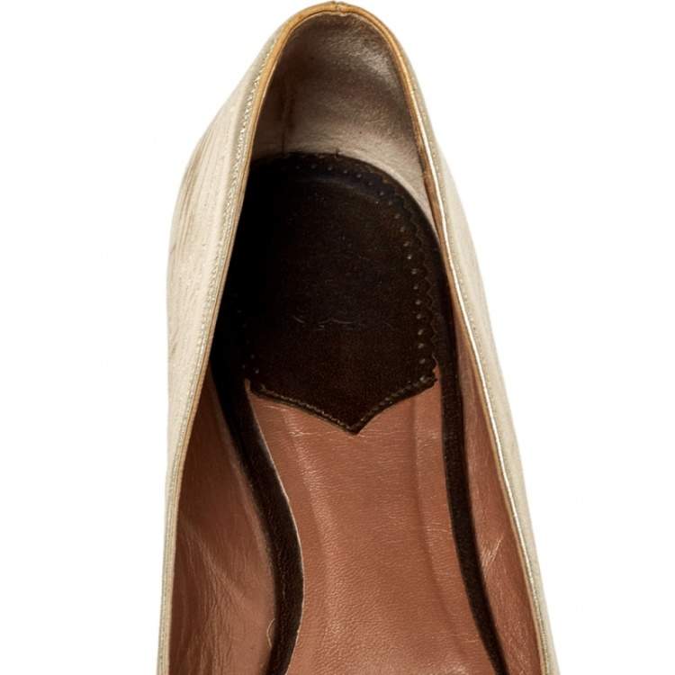 Pre Owned Roberto Cavalli Metallic Gold Leather Snake Head Crystal Embellished Ballet Flats Size 39.5