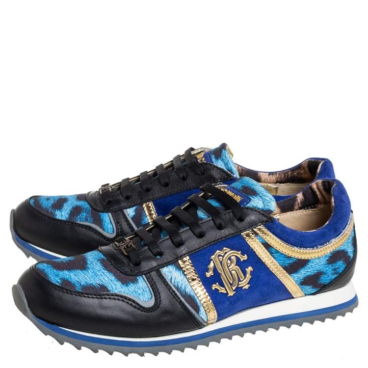 Pre Owned Roberto Cavalli Leather And Leopard Print Fabric Low Top Sneakers Size 40