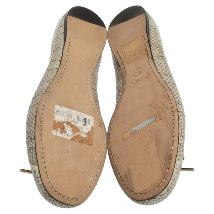 Pre Owned Roberto Cavalli Grey Python Embossed Leather Bow Ballet Flats Size 39.5 