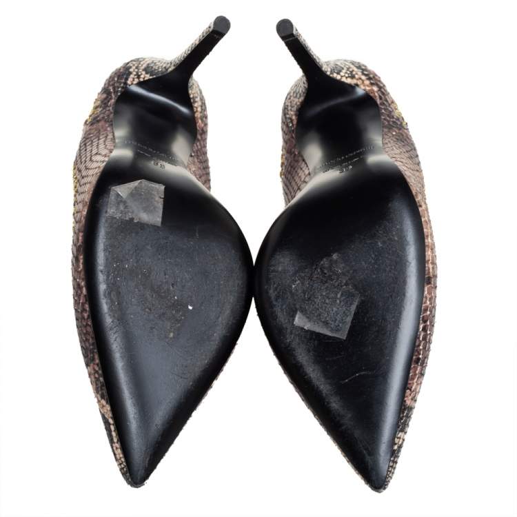مملوكة مسبقًا Roberto Cavalli Brown/Black Python Embossed Laser Cut Pumps Size 39