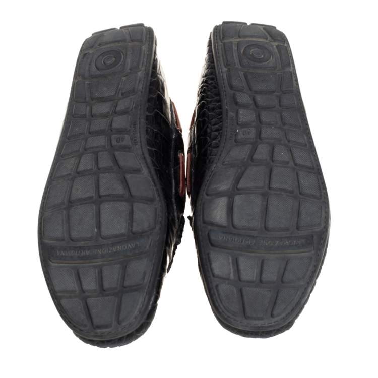 Pre Owned Roberto Cavalli Black Croc Embossed Leather Slip on Loafers Size 40