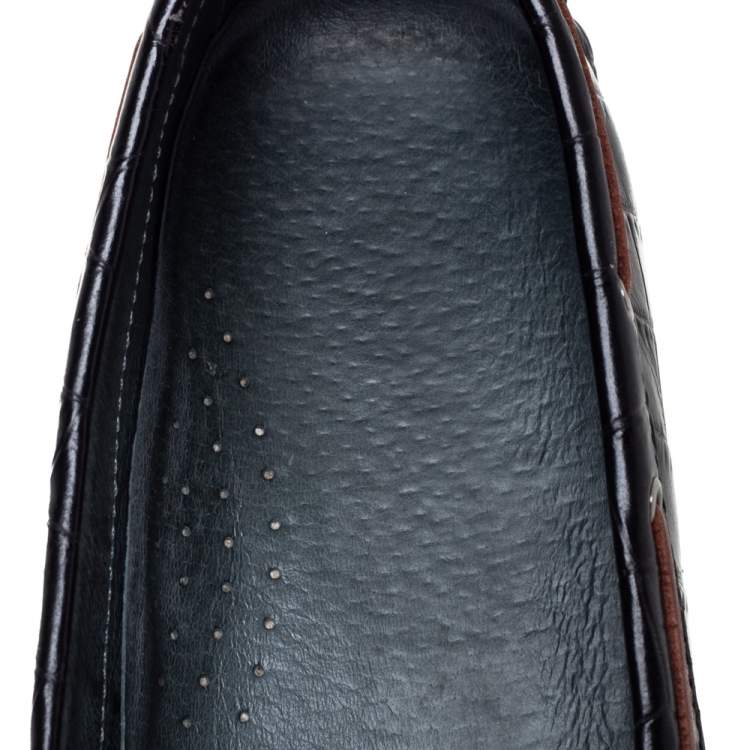 Pre Owned Roberto Cavalli Black Croc Embossed Leather Slip on Loafers Size 40