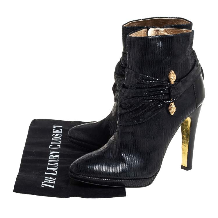 Pre Owned Roberto Cavalli Black Nubuck Ankle Boots Size 40.5