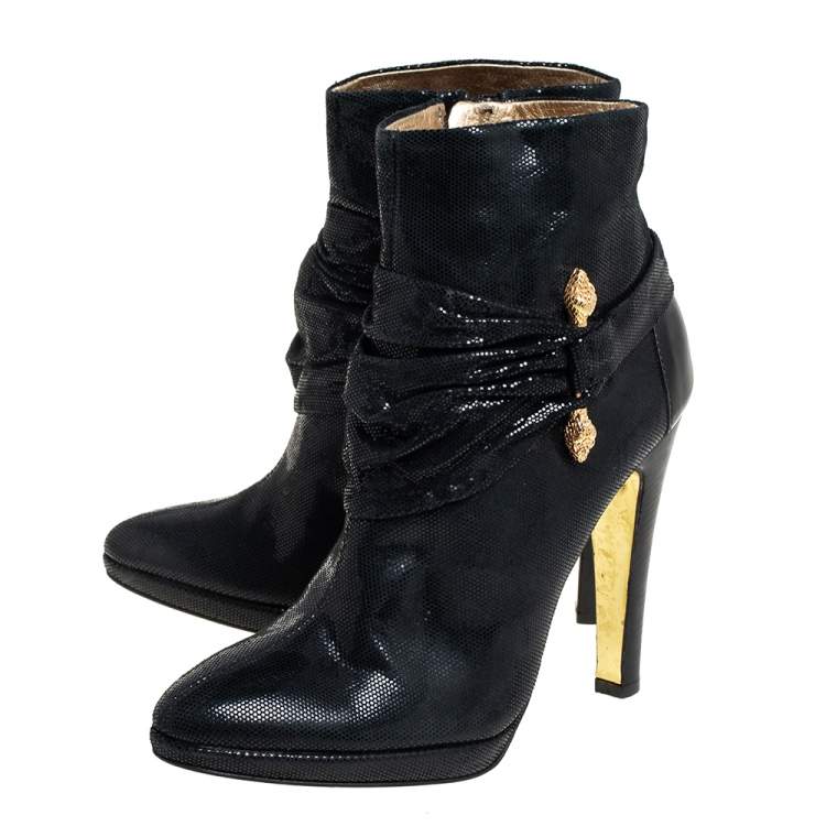 Pre Owned Roberto Cavalli Black Nubuck Ankle Boots Size 40.5