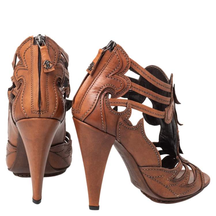 Pre Owned Roberto Cavalli Brown Leather Cage Open Toe Sandals Size 38