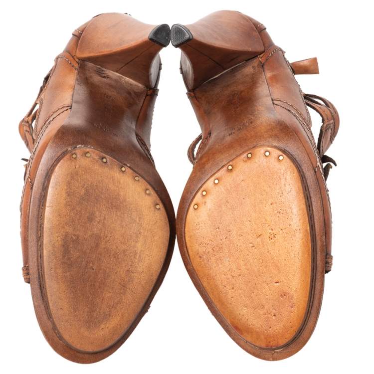 Pre Owned Roberto Cavalli Brown Leather Cage Open Toe Sandals Size 38