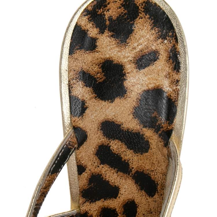 Pre Owned Roberto Cavalli Metallic Gold Leather Gem Embellished Strappy Sandals Size 39