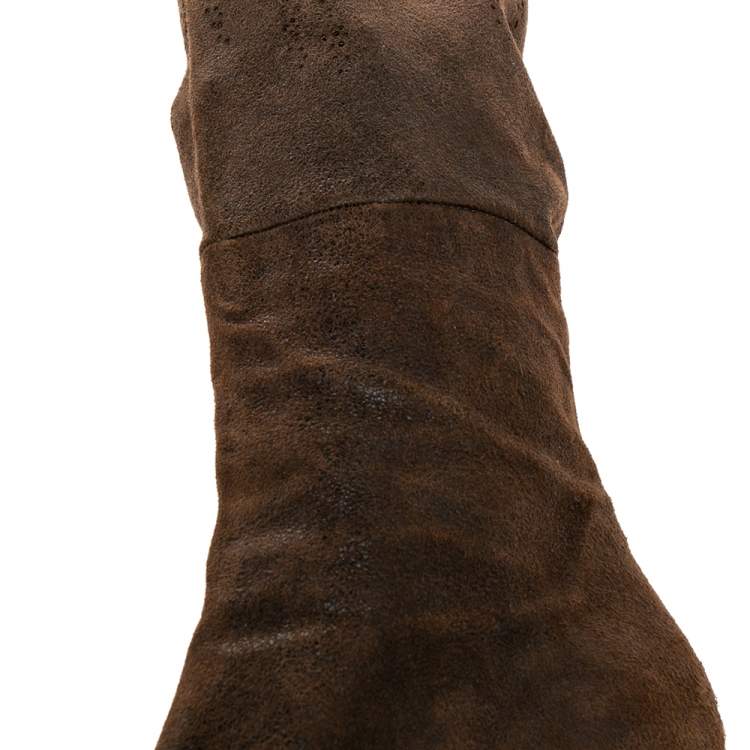 Pre Owned Roberto Cavalli Brown Suede Over the Knee Boots Size 37