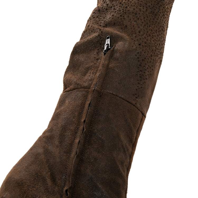 Pre Owned Roberto Cavalli Brown Suede Over the Knee Boots Size 37