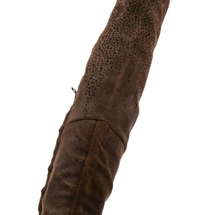 Pre Owned Roberto Cavalli Brown Suede Over the Knee Boots Size 37