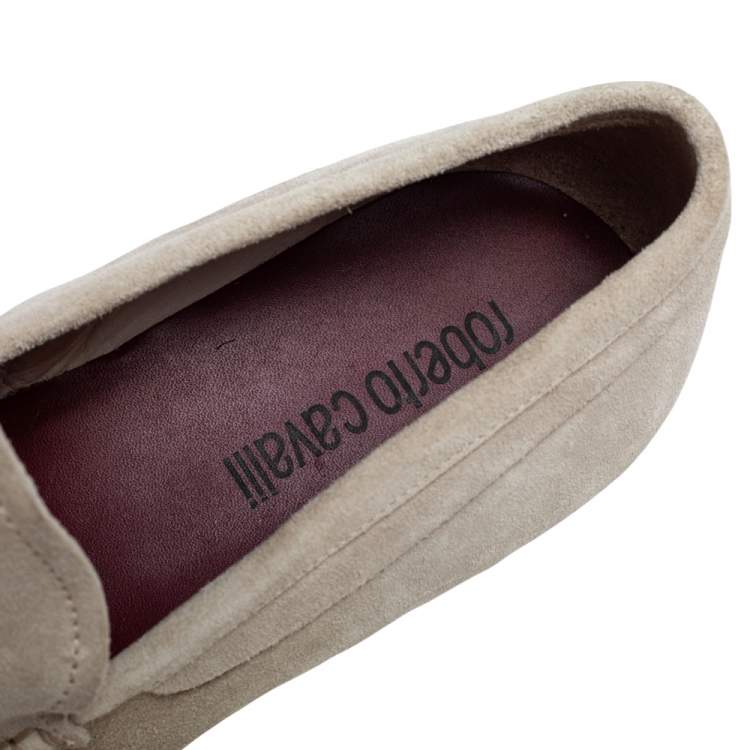 Pre Owned Robert Cavalli Grey Suede Logo Loafers Size 41