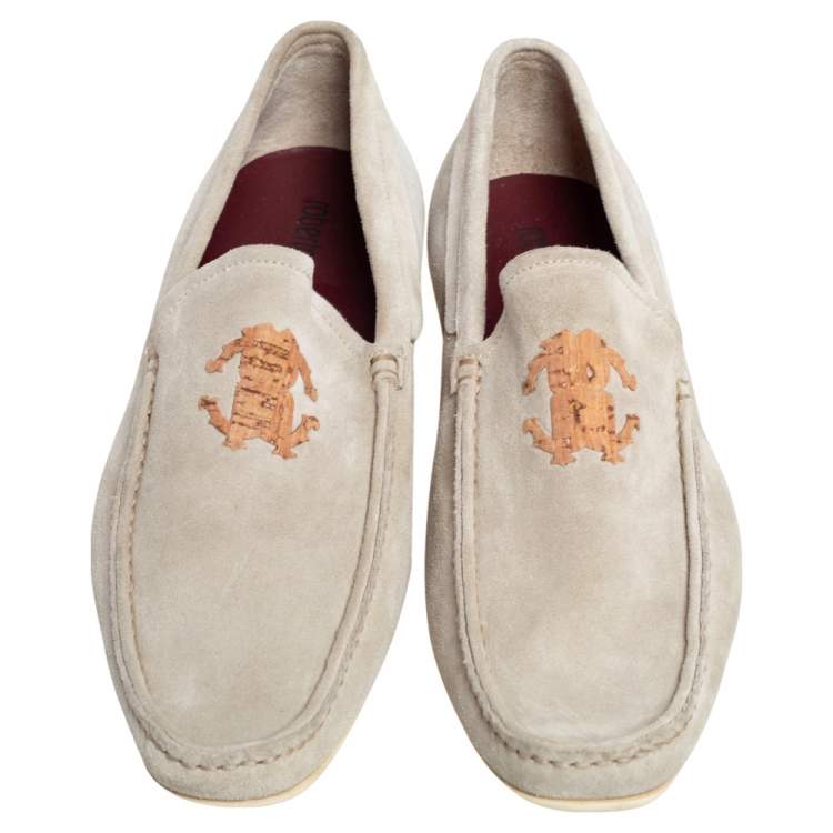 Pre Owned Robert Cavalli Grey Suede Logo Loafers Size 41