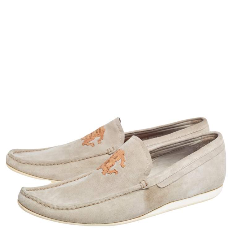 Pre Owned Robert Cavalli Grey Suede Logo Loafers Size 41