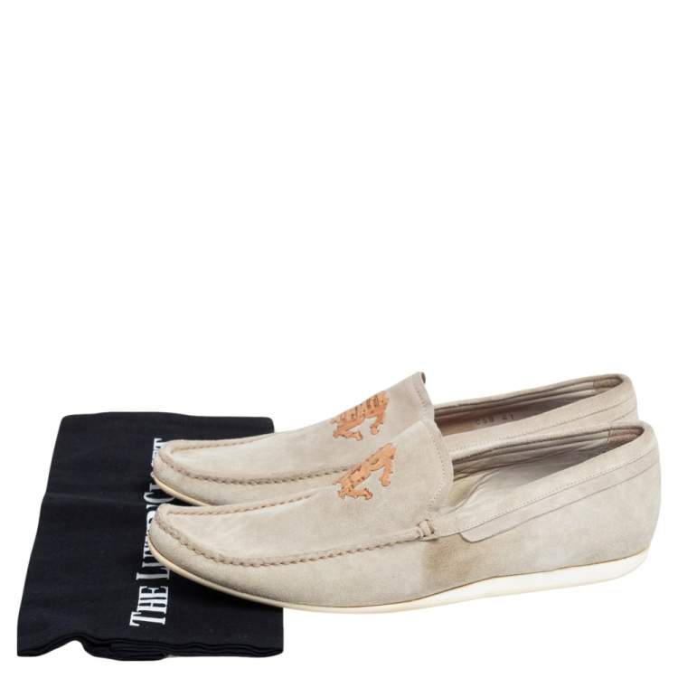 Pre Owned Robert Cavalli Grey Suede Logo Loafers Size 41