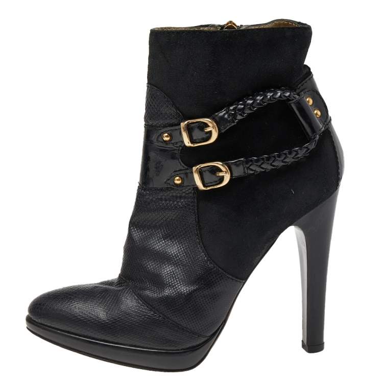 roberto cavalli side buckle leather boots