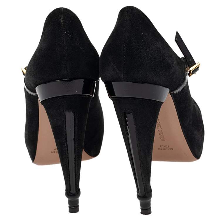 Pre Owned Roberto Cavalli Black Patent And Suede Platform Mary Jane Pumps Size 37