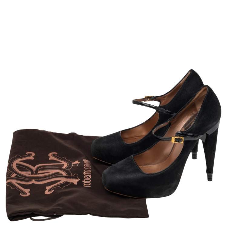 Pre Owned Roberto Cavalli Black Patent And Suede Platform Mary Jane Pumps Size 37